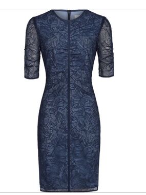 Reiss Navy Willo Leaf Lace Midi Dress